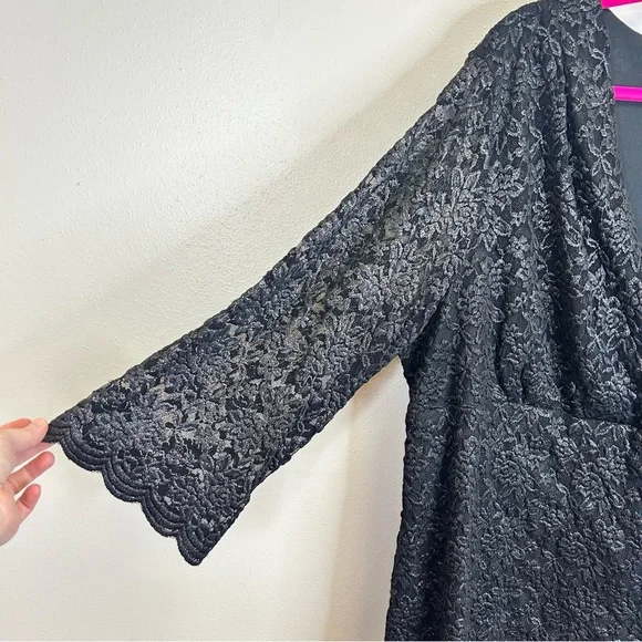 Goth Whimsigoth Witchy Evening Black Lace Vneck Top Dress Event Plus Size Top 3X - Picture 6 of 11